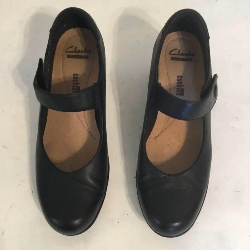 Clarks Hope Henley Black Leather Mary Jane 7.5 M Comfort Shoes Academia Work - Picture 2 of 14